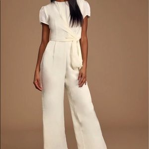 Lulus: Let Me Entertain You Ivory Satin Wide-Leg Jumpsuit